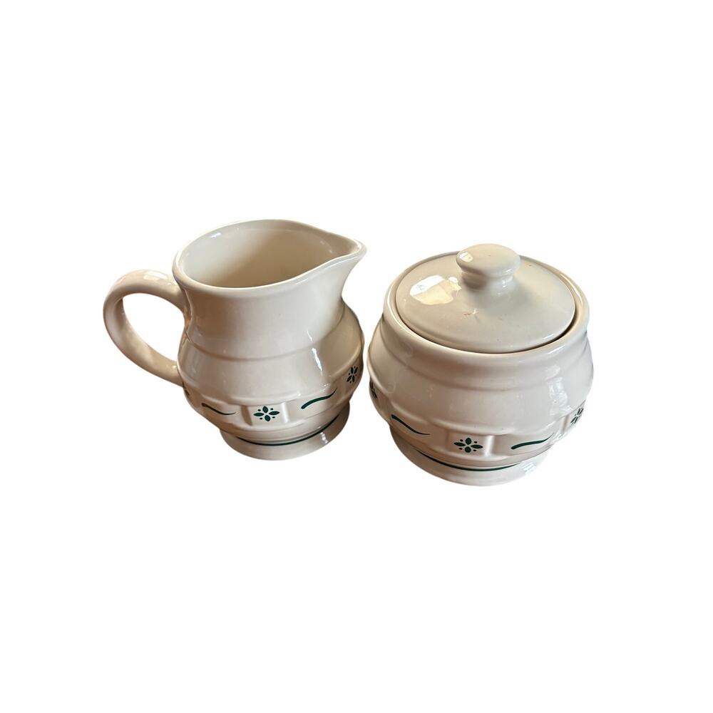 Longaberger Woven Traditions Pottery Sugar and Creamer Set in Heritage Green